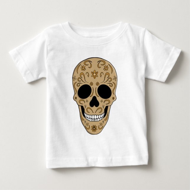 Camiseta De Bebé Floral Sugar Skull Dia de los Muertos (Anverso)