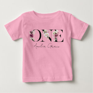 Camiseta De Bebé Floral UNO Vestido de Cumpleaños y Nombre para Beb