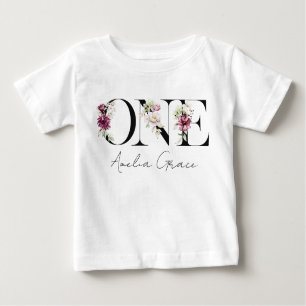 Camiseta De Bebé Floral UNO Vestido de cumpleaños y nombre para beb