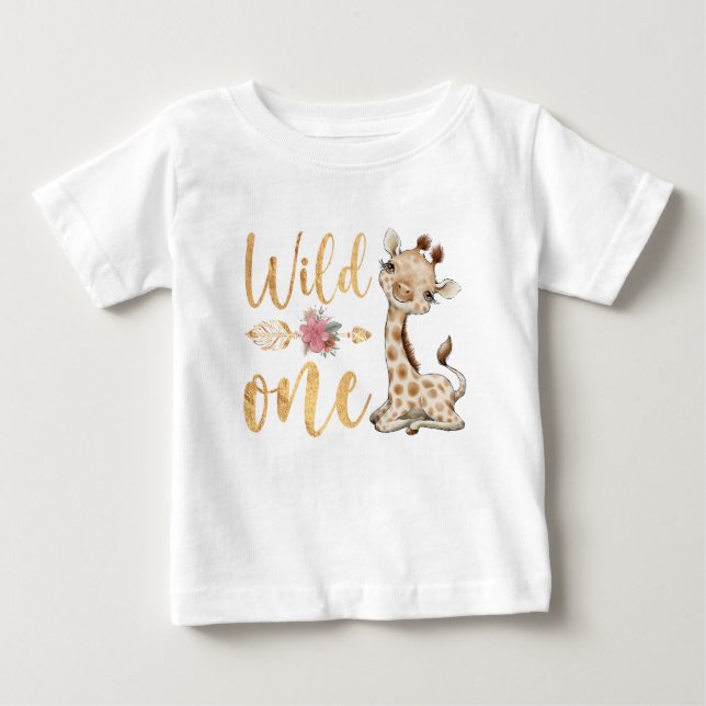 Camiseta De Bebé Floral WILD ONE Safari primer cumpleaños (Anverso)