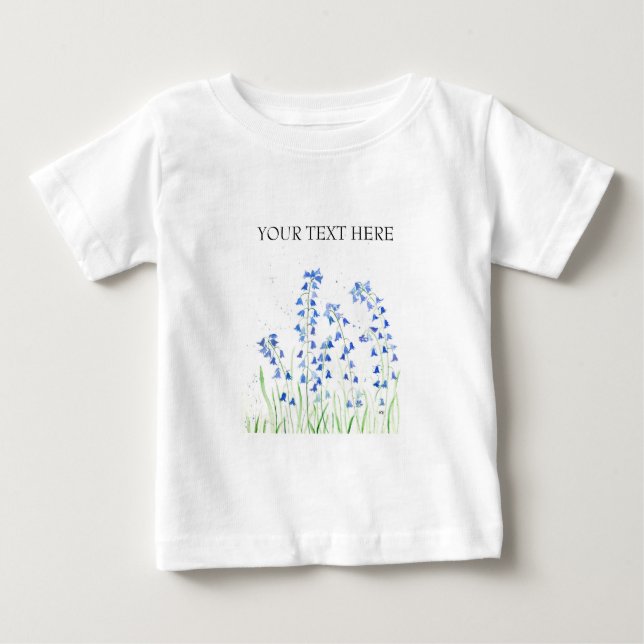 Camiseta De Bebé Flores azules Bluebells Añadir bonito de acuarela  (Anverso)