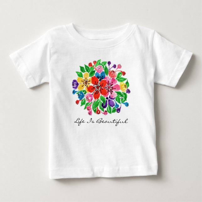 Camiseta De Bebé Flores de arcoiris acuáticas (Anverso)