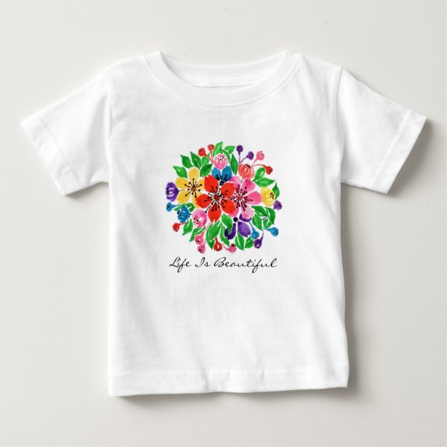 Camiseta De Bebé Flores de arcoiris acuáticas (Anverso)