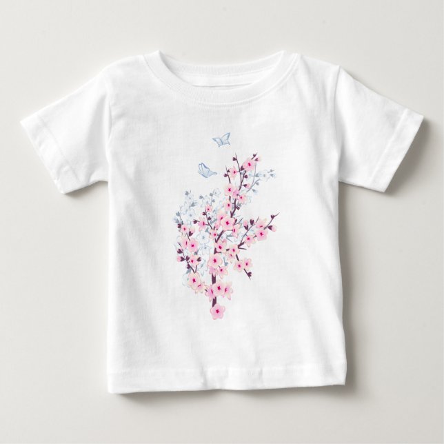 Camiseta De Bebé Flores de cerezo en flor en blanco rosado (Anverso)