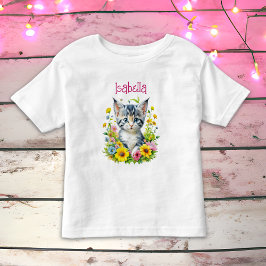 Camiseta De Bebé Flores de gatito acuarela personalizadas