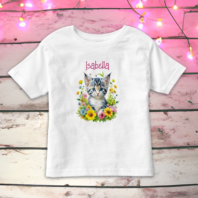 Camiseta De Bebé Flores de gatito acuarela personalizadas (Subido por el creador)