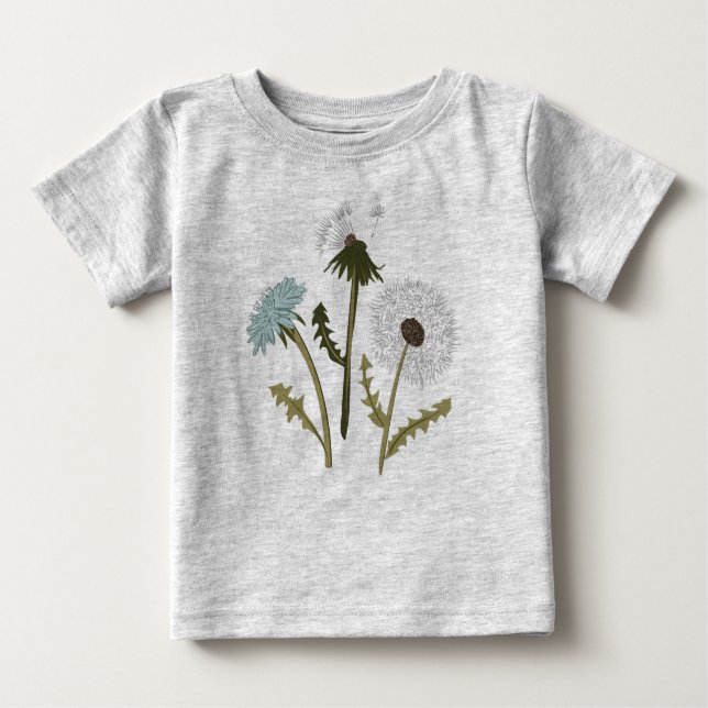 Camiseta De Bebé Flores de gris azul Dandelions (Anverso)