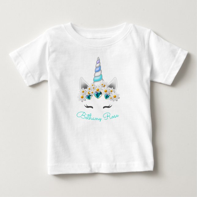 Camiseta De Bebé Flores de joyas turquesas de la pequeña princesa U (Anverso)