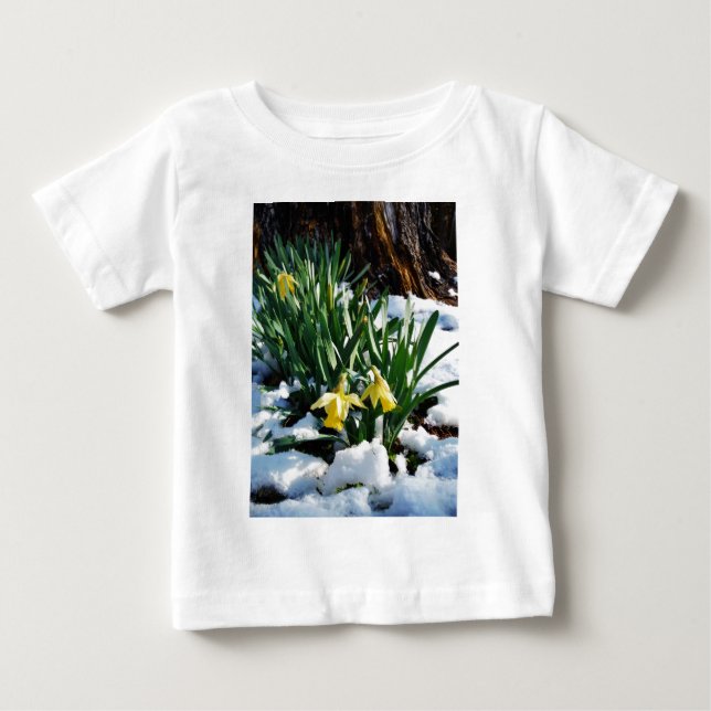 Camiseta De Bebé Flores de los Daffodils amarillos en la nieve (Anverso)
