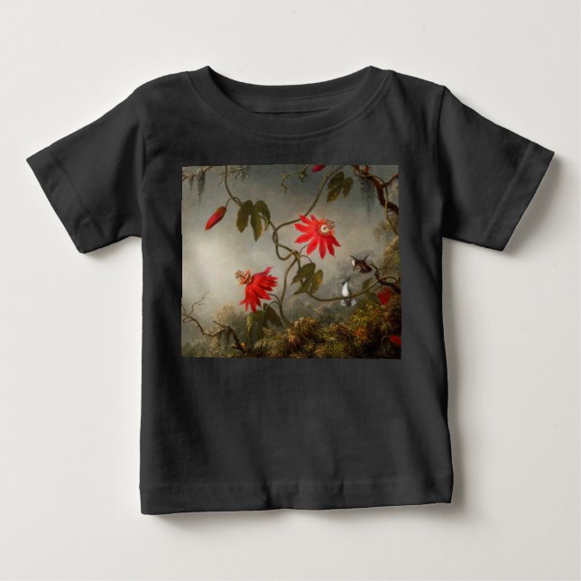 Camiseta De Bebé Flores de pasión con cabeza de Hummingbirds (Anverso)