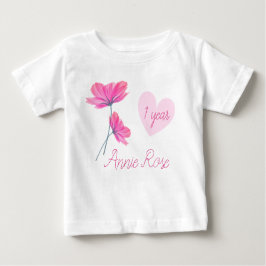Camiseta De Bebé Flores de personalizable y Girly 1 año cumpleaños