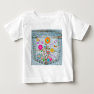 Camiseta De Bebé Flores en el Bolsillo Trasero de Mezclilla Paz Amo