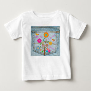 Camiseta De Bebé Flores en el Bolsillo Trasero de Mezclilla Paz Amo