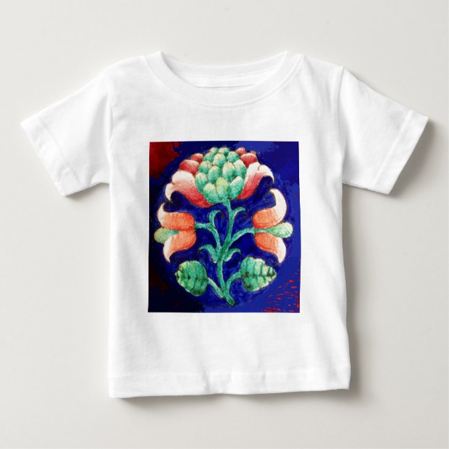 CAMISETA DE BEBÉ FLORES ESTILIZADOS/ FLORAL AZUL VERDE ROJO ROJO (Anverso)