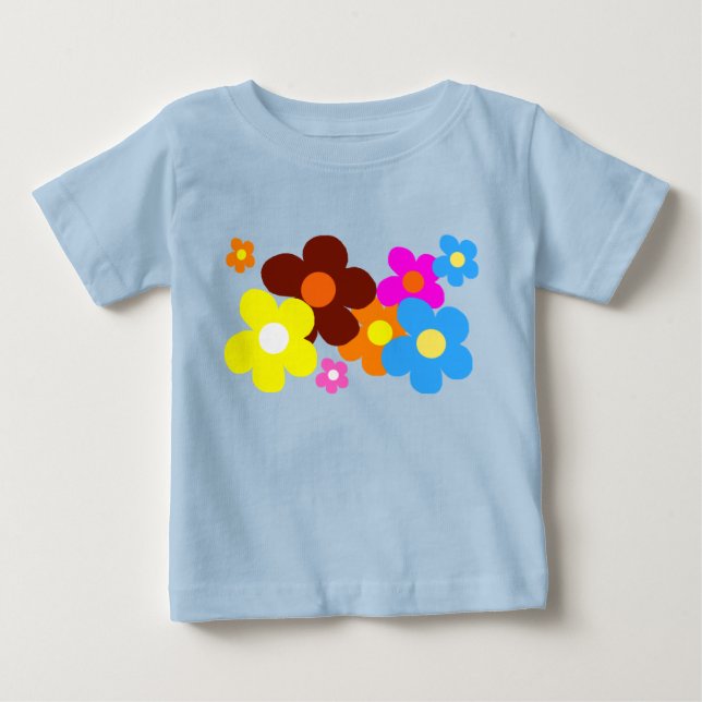 Camiseta De Bebé Flores Felices Azul Pálido (Anverso)