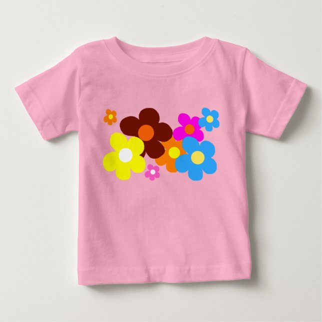 Camiseta De Bebé Flores felices Pastel Rosa (Anverso)