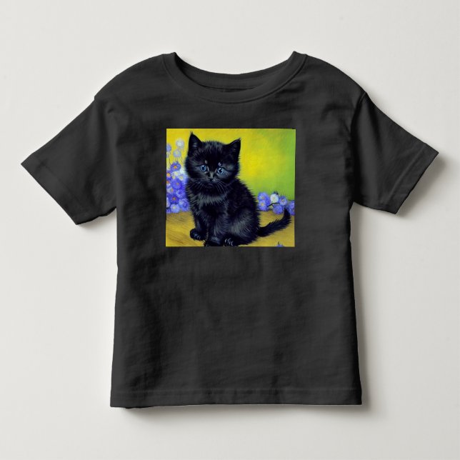 Camiseta De Bebé Flores moradas de gato negro Van Gogh (Anverso)