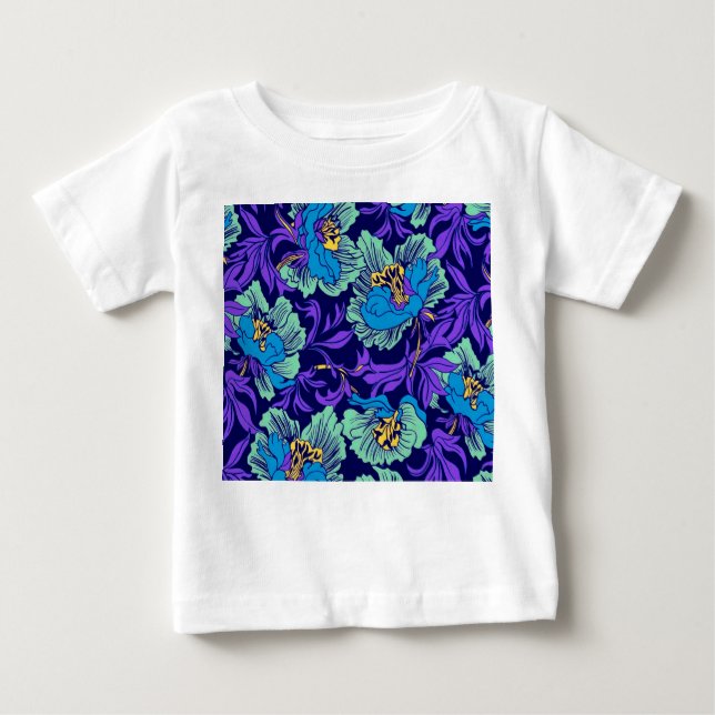 Camiseta De Bebé Flores moradas y azules William Morris (Anverso)