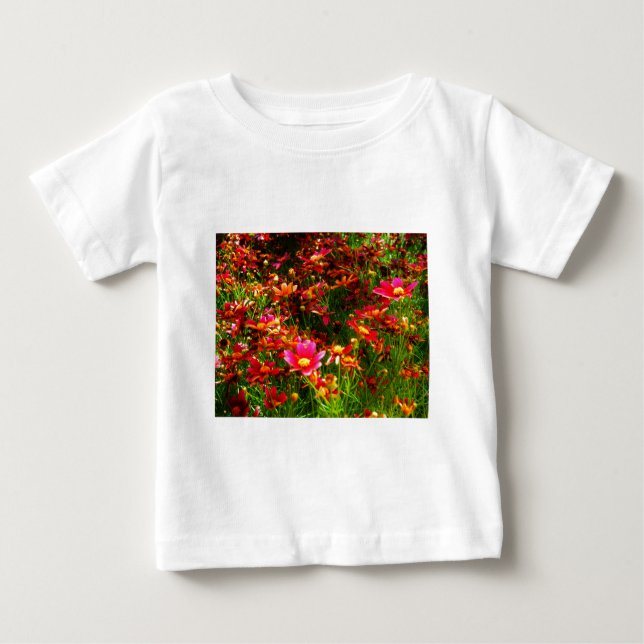 Camiseta De Bebé Flores negras rosadas y amarillas Daisy Wild (Anverso)
