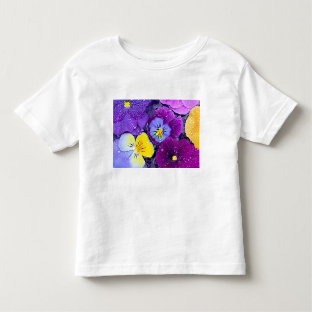 Camiseta De Bebé Flores pansy flotando en un baño de pájaro con roc (Anverso)