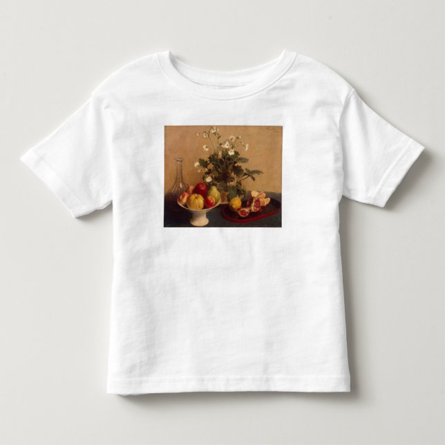 Camiseta De Bebé Flores, plato con la fruta y garrafa, 1865 (Anverso)