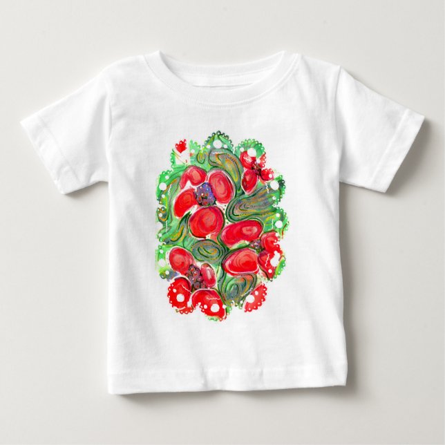 Camiseta De Bebé Flores rojas adormidera Floral Doodle Fantasy (Anverso)
