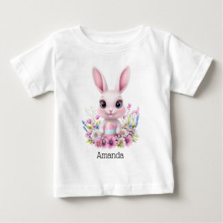 Camiseta De Bebé Flores rosadas de conejo con huevo de Pascua