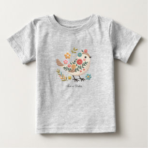 Camiseta de bebé flores rosadas pajarito