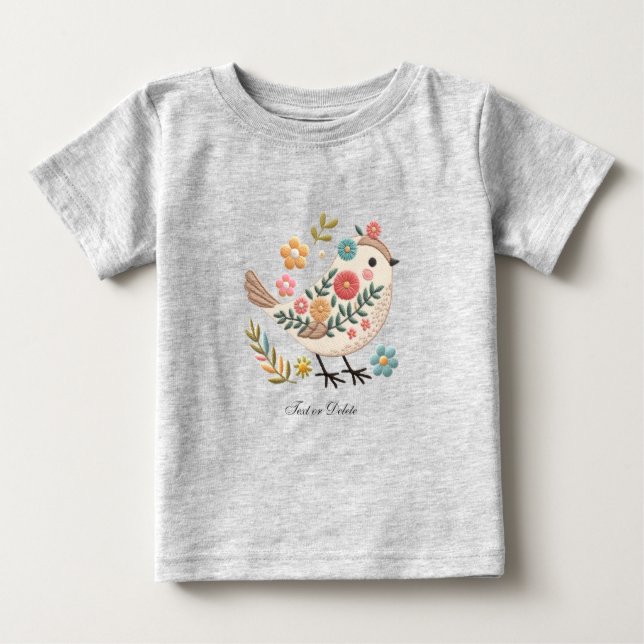 Camiseta de bebé flores rosadas pajarito (Anverso)