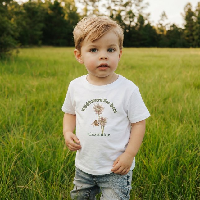 Camiseta De Bebé Flores silvestres botánicas personalizadas de abej (Personalized Little Pollinators Wildflowers Toddler T-shirt)