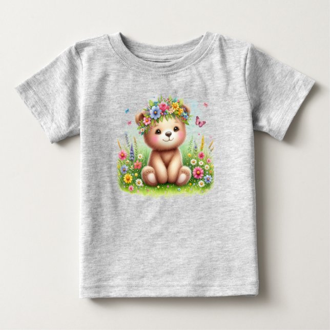 Camiseta De Bebé Flores silvestres y mariposas Beary Cute (Anverso)