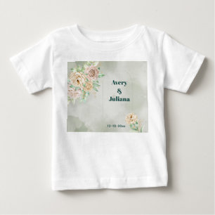 Camiseta De Bebé Flores tonos terrosos Boho elegante verde salvia