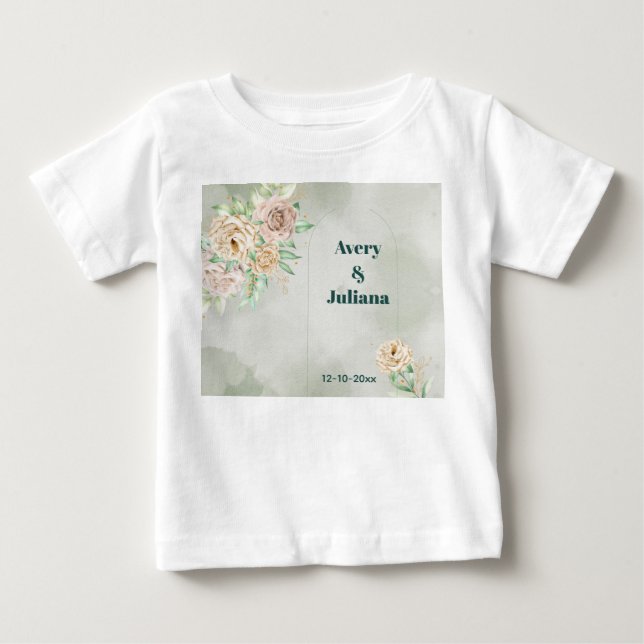 Camiseta De Bebé Flores tonos terrosos Boho elegante verde salvia (Anverso)