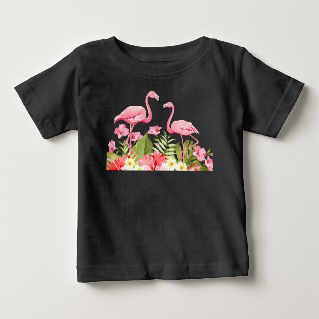 Camiseta De Bebé Flores Tropicales Y Flamencos-32146 (Anverso)