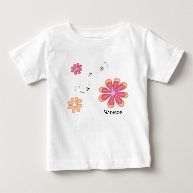 Camiseta De Bebé Flores y Abejas con Nombre (Anverso)
