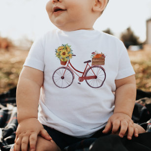 Camiseta De Bebé Flores y calabazas de bicicleta roja vintage