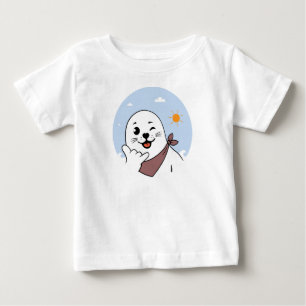 Camiseta De Bebé Foca Guiñando con Pañuelo Haciendo el Signo Shaka