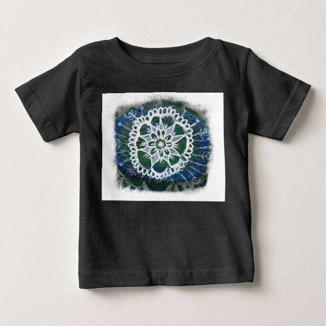 Camiseta De Bebé Fondo azul mandala blanca Traje de cuerpo orgánico (Anverso)