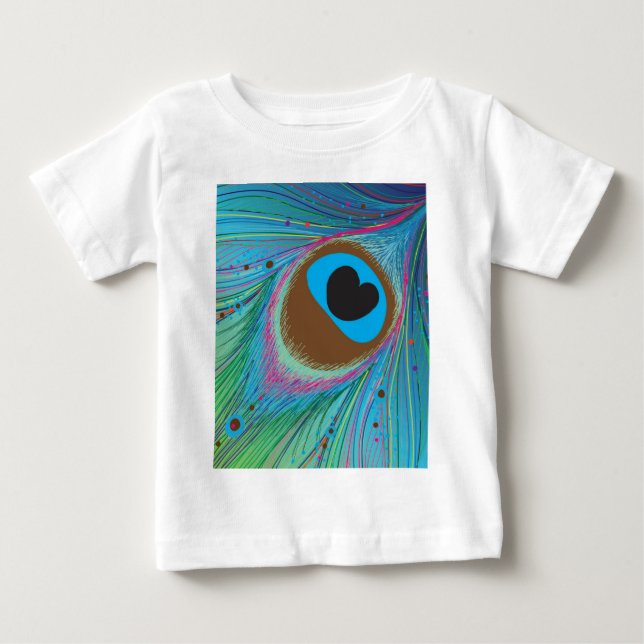 Camiseta De Bebé Fondo de las líneas de plumas de Peacock (Anverso)