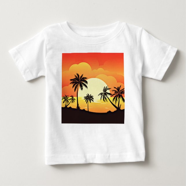 Camiseta De Bebé Fondo de verano con palmeras-32134 (Anverso)