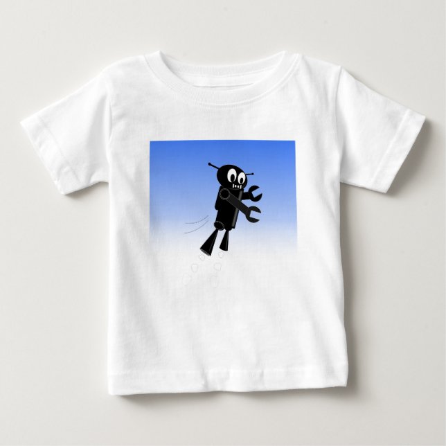 Camiseta De Bebé Fondo del cielo azul del robot volador negro (Anverso)