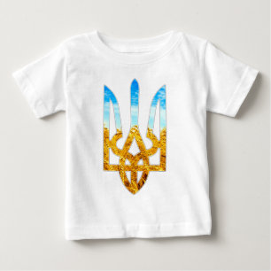Camiseta De Bebé Fondo ucraniano del tryzub del trigo y del cielo