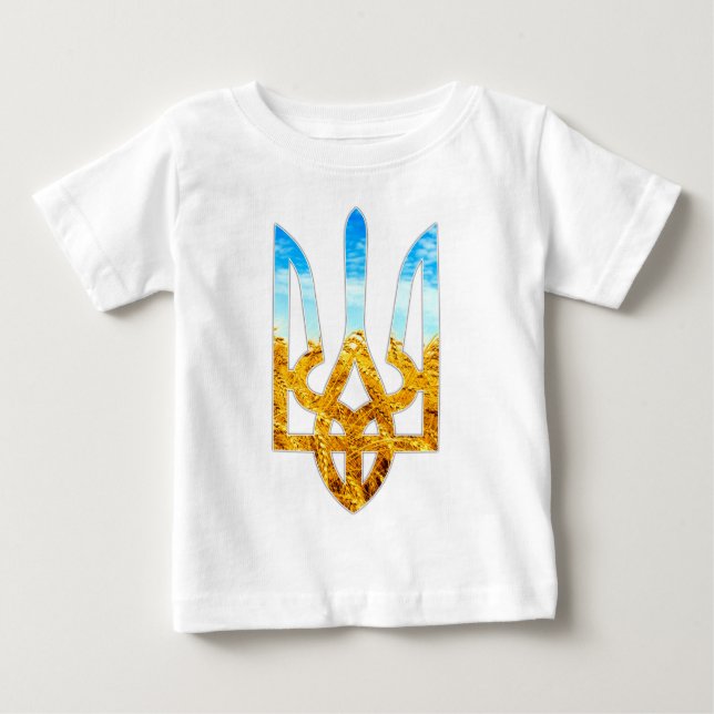 Camiseta De Bebé Fondo ucraniano del tryzub del trigo y del cielo (Anverso)