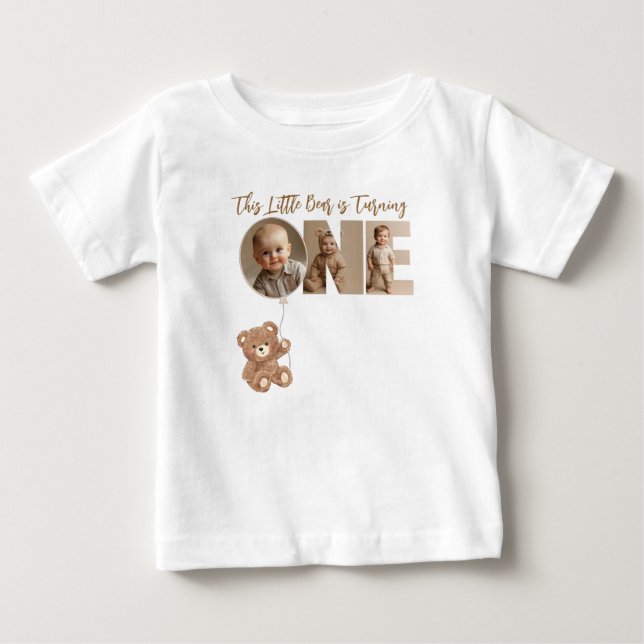 Camiseta De Bebé Foto de beary First Birday Little Bear (Anverso)
