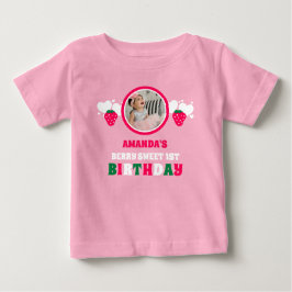 Camiseta De Bebé Foto de celebración del primer cumpleaños de fresa