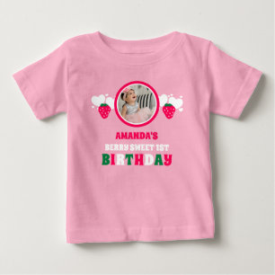 Camiseta De Bebé Foto de celebración del primer cumpleaños de fresa