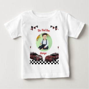 Camiseta De Bebé Foto de Cumpleaños Infantil Auto de Carreras Rojo 