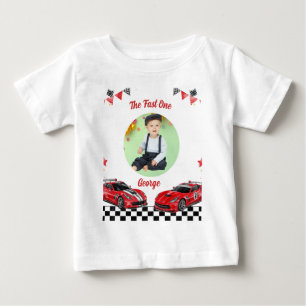 Camiseta De Bebé Foto de Cumpleaños Infantil Auto de Carreras Rojo 