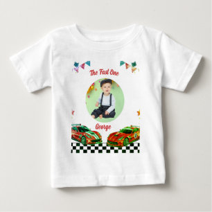 Camiseta De Bebé Foto de Cumpleaños Infantil Auto de Carreras Rojo 