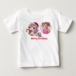 Camiseta De Bebé Foto de niña unicornio mágico de Navidad de color